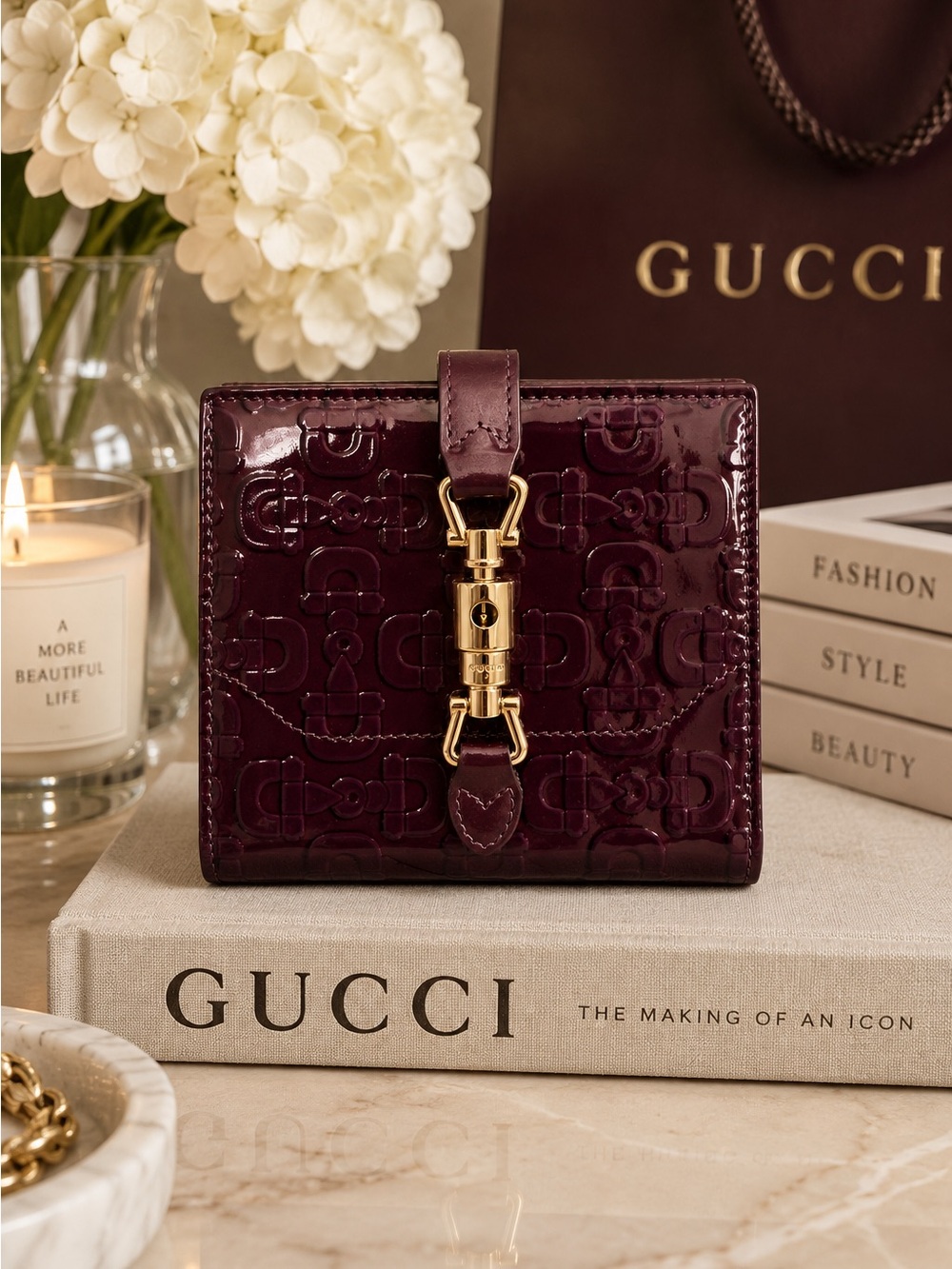 Gucci Burgundy Patent Leather Horsebit Wallet